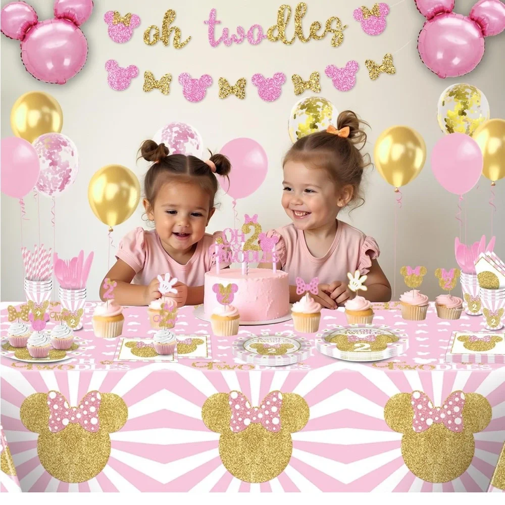 Pink Gold Minnie Mouse Party Supplies for 2 yr old oh twodoles new in package